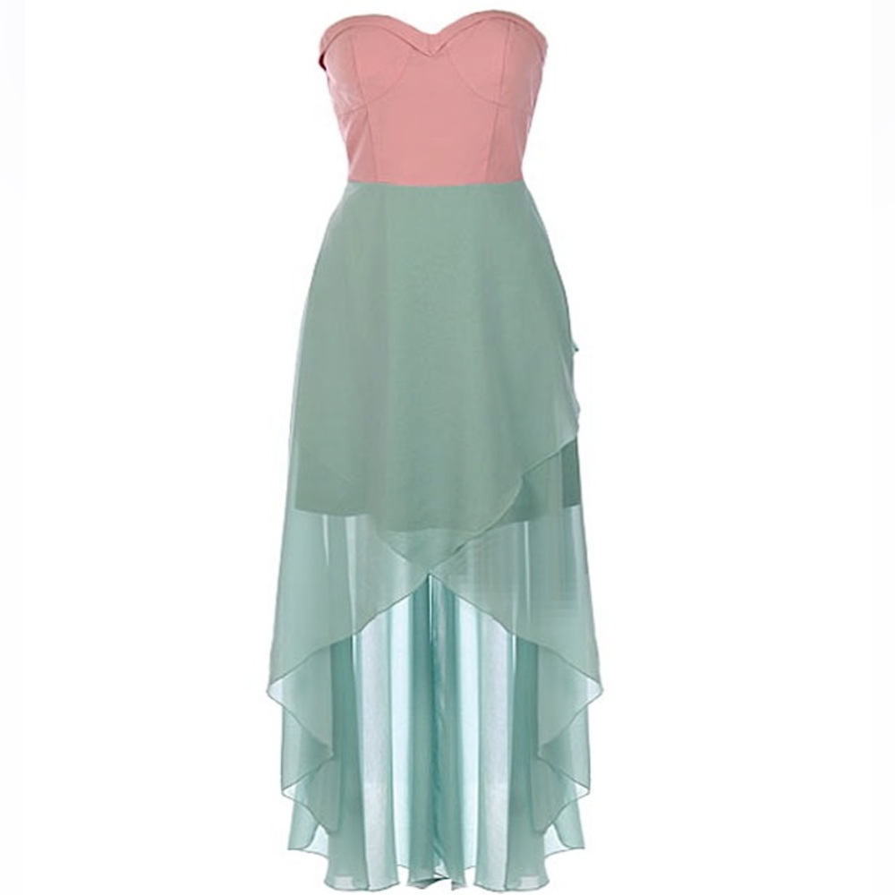 RICKETY RACK #125 Two Tone Sweetheart High-Low Maxi Dress